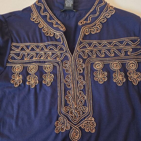 Lauren Michelle Womens Navy Blue Braided Trim Pullover Tunic Blouse Large - Picture 7 of 12